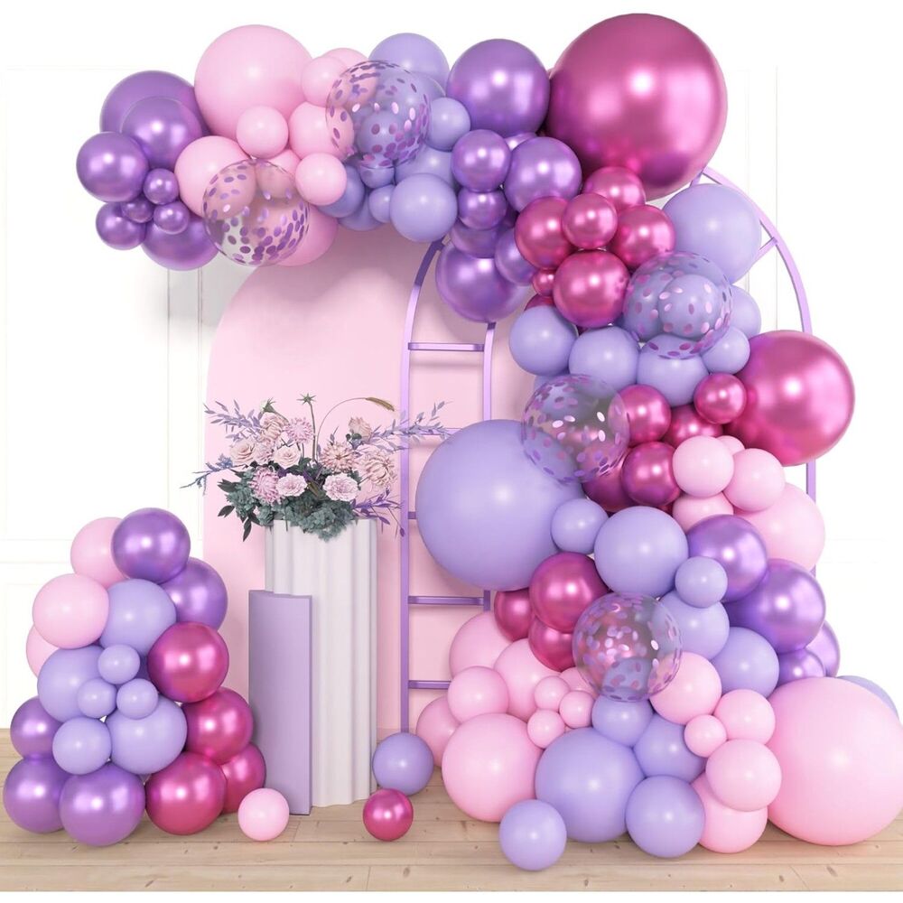 Amandir 153pcs Pink Purple Balloon Garland Arch Metallic Confetti Party Decor